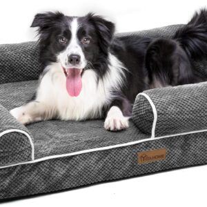 YITAHOME Dog Sofa Bed,Washable Orthopedic Dog Beds and Couch with Removable Zipper Cover, Beds for Large Dogs,106x80x18cm,Grey