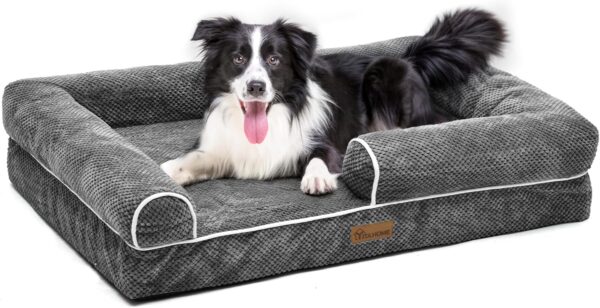 YITAHOME Dog Sofa Bed,Washable Orthopedic Dog Beds and Couch with Removable Zipper Cover, Beds for Large Dogs,106x80x18cm,Grey