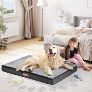 YITAHOME Orthopedic Dog Beds Extra Large Mattress with Removable Washable Cover and Blanket for Crate,Grey,91x69x7.5cm