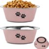 YUDANSI 860ml Pink Dog Bowls 2 Pack Small Medium Dogs Feeding Bowls Food Water Bowls with Non-Slip Silicone Sole, Stainless Steel Dog Dishes Elevated Raised Pet Feeder