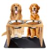Yangbaga Elevated Dog Bowls, Raised Bamboo Dog Feeding Station with 2 Bowls, Comes with a Nonslip Silicone Pad, Easy to Clean and Mold Free (44 * 28 * 9 CM)