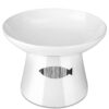 Yangbaga raised cat bowl ，4.8x6.4in Premium Ceramic Cat Food Bowl With Fish Motif，Tilt Angle Protect Cat's Spine, Stress Free, Backflow Prevention, Gift for Cat, White