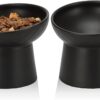 YauYik Ceramic Raised Cat Bowls, Elevated Tilted Cat Food and Water Bowls Set, Stress Free Pet Feeding Dish for Indoor Cats and Small Dogs, Anti Vomiting, Black, 2 Pack