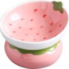 Yeexoxow Ceramic Raised Cat Bowl, Pink Elevated Cat Food Bowl for Indoor Cats, Anti Vomiting & Protect Pet's Spine, Cute Tilted Cat Dish for Flat Faced Cats and Kitten (Strawberry Shaped)