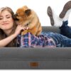 Yiruka XXL Dog Bed, Dark Grey Orthopedic Dog Bed, Washable Dog Bed with [Removable Bolster], Waterproof Dog Bed with Nonskid Bottom, Pet Bed, Jumbo Dog Bed