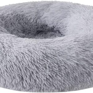 Zhoothyomiru Cat Bed Plush Donut Pet Bed Round Warm Cuddler Kennel Soft Puppy Sofa Nest Warm Soft Plush Comfortable ((Light Gray S/37CM) for 2.5KG Pet