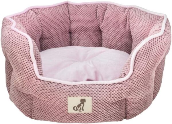 allpetsolutions Dog Bed - Warm, Fleece-Lined Machine Washable with Raised Rim - Calming Pet Sofa with Extra Soft Reversible & Removable Pillow Cushion - Pink, Large