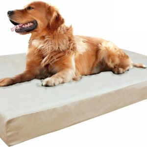 dogbed4less Extra Large True Orthopedic Gel Memory Foam Dog Bed for Large Pet, Waterproof Liner and Durable Khaki Cover, XL 40X35X4 Inch