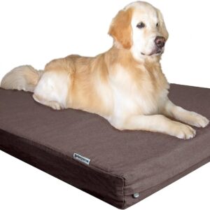 dogbed4less Premium Orthopedic Memory Foam Pet Bed for Extra Large Dogs, Washable Durable Denim Cover, Waterproof Liner and Extra Case, Jumbo 55"X47"X4", Brown