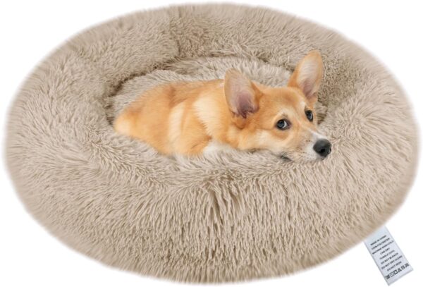 fireowl Calming Dog Bed: 80cm Donut Bed Anti Anxiety Dog Bed Cozy Pet Dog Bed Plush Cuddler Soft Puppy Sofa Cat Cushion Machine Washable Dog Sofa Bed Beige