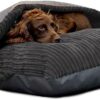 rucomfy Fibre-Filled Medium Burrower Calming Dog Bed with Comfort Blanket - Machine Washable Jumbo Cord Pet Bed with Water Resistant Base - 70 x 85 x 20cm (Slate Grey)