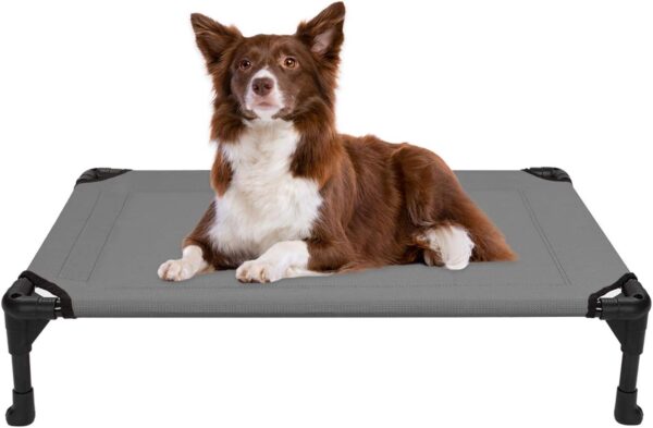 veehoo Cooling Elevated Dog Bed - Portable Raised Pet Cot with Washable & Breathable Mesh, No-Slip Rubber Feet for Indoor & Outdoor Use, Oversize Package, Medium, Silver Gray