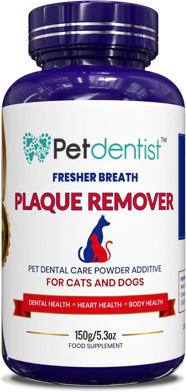 Petdentist Improved Natural Plaque Off Remover Powder for Dogs and Cats - Dental Care for Fresh Breath and Clean White Teeth -150g