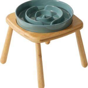 Havniva Ceramic Slow Feeder Dog Bowl, Dog Slow Feeder for Medium Breed, Anti-Gulping, Stop Bloat, Preventing Choking (Dark Green, 21cm Bowl + Chair Stand)