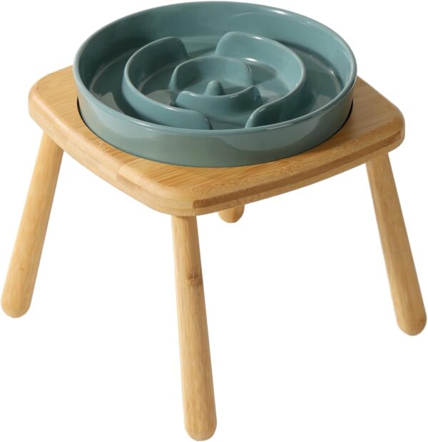 Havniva Ceramic Slow Feeder Dog Bowl, Dog Slow Feeder for Medium Breed, Anti-Gulping, Stop Bloat, Preventing Choking (Dark Green, 21cm Bowl + Chair Stand)