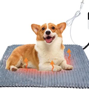 Heated Dog Bed Cat Pet Heating Pad Mat House Outdoor Adjustable Temperature with Timer Waterproof Pet Heated Mat for Dogs and Cats Flannel Grey 17.7 * 17.7