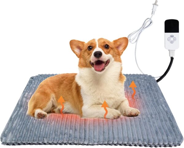 Heated Dog Bed Cat Pet Heating Pad Mat House Outdoor Adjustable Temperature with Timer Waterproof Pet Heated Mat for Dogs and Cats Flannel Grey 17.7 * 17.7