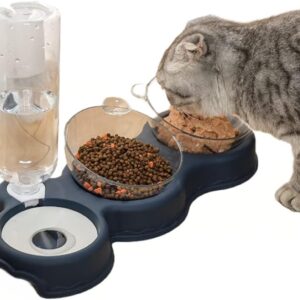 KOKSI Cat Feeder Bowl, Automatic Food and Water Dispenser Meal Bowls with Water Fontains, Feeding and Drinking Riseed Dishes for Cats and Dogs