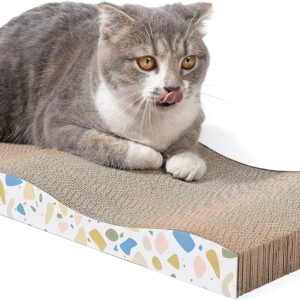 Conlun Cat Scratcher Cat Scratching Board Cardboard Cat Scratchers with Premium Scratch Textures Design Curved Shape Reversible Use Durable Scratching Pad(Large-Wave)