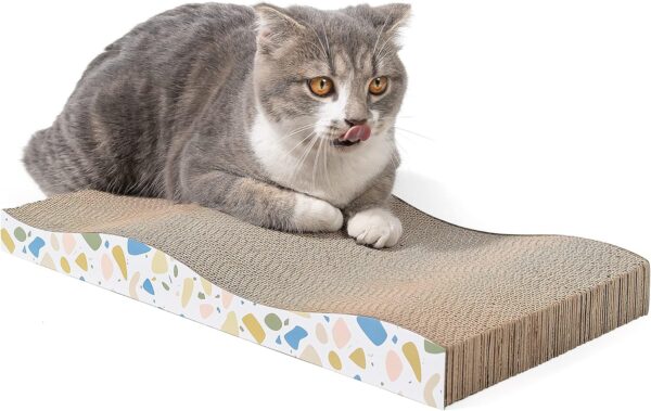 Conlun Cat Scratcher Cat Scratching Board Cardboard Cat Scratchers with Premium Scratch Textures Design Curved Shape Reversible Use Durable Scratching Pad(Large-Wave)