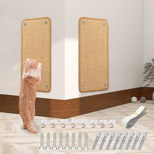 2 Pieces Cat Scratcher Mat Sisal Cat Scratching Pad Scratch Mat for Cat with Adhesive Loop Tape Cat Scratch Pad Rug 50 × 25 CM(Brown)