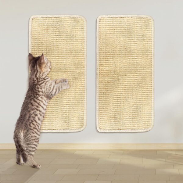 2 Pcs Cat Scratching Mat, Natural Sisal Cat Scratch Pad 50*25cm, Cat Scratching Board with Adhesive Tape for Indoor Cats Grinding Claws Nails Protect Furniture Sofas, Sisal Mat Cat Scratcher for Cats