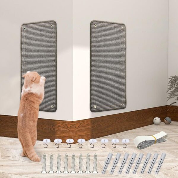 2 Pieces Cat Scratcher Mat Sisal Cat Scratching Pad Scratch Mat for Cat with Adhesive Loop Tape Cat Scratch Pad Rug 50 × 25cm(Grey)