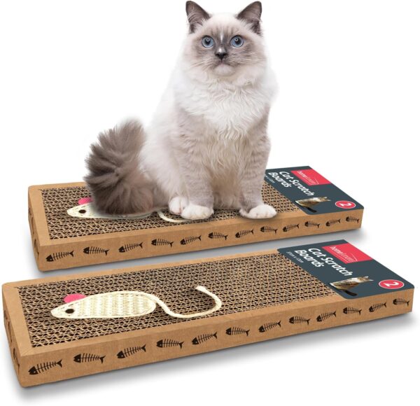 2pk Cat Scratching Board | 37 x 12cm | Reversible Cat Scratcher Cardboard Cat Scratchers for Indoor Cats, Small & Large | Cat Scratching Pad Cat Scratch Board Cat Cardboard Scratcher for Cats