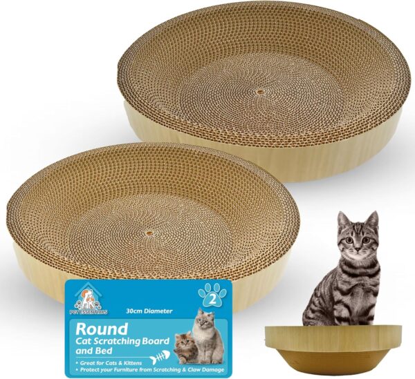 2pk Round 2-in-1 Small Cardboard Cat Bed and Cat Scratch Board 30cm, Cat Scratching Board, Cardboard Cat Scratcher, Cardboard Cat Scratchers, Cat Cardboard Scratcher for Cats, Cat Scratch Pad for Cats