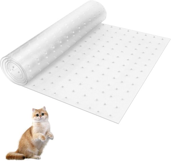 38 * 112cm Carpet Cat Scratch Protector with Spikes Bottom, Clear Cat Carpet Protector for Doorway, Non Slip Cat Scratching Deterrent, Reusable Cat Dog Scratching Pad, Carpet Protector for Pets