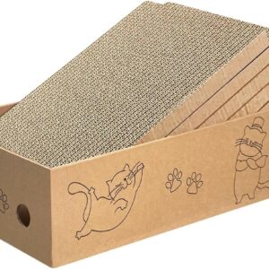 5 Packs in 1 Cat Scratch Pad with Box for Indoor Cats, Cat Scratching Box, Cardboard Box for Indoor Cats and Kitten, Large Size Cat Scratch Pad Board Easy for Cats to Scratch