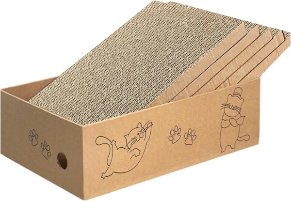 5 Packs in 1 Cat Scratch Pad with Box for Indoor Cats, Cat Scratching Box, Cardboard Box for Indoor Cats and Kitten, Large Size Cat Scratch Pad Board Easy for Cats to Scratch