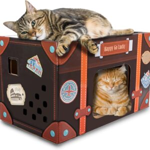 ALL FOR PAWS Cat Scratcher Cardboard Cat House Foldable Kitten Bed Scratch House with Catnip for Indoor Cats (Happy Go Lucky Scratcher)