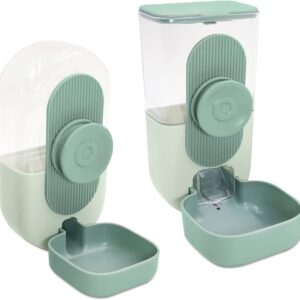 ALLSOPETS Automatic Feeder and Waterer Set for Small Pets - Perfect for Rabbits Guinea Pigs Ferrets Cats Kitty Dogs Puppy! Large Capacity Easy to Clean and Hang in Cage or Kennel Green