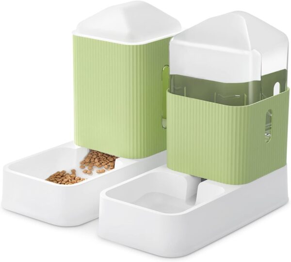 ALLSOPETS Pets Automatic Feeder and Waterer Set 2 in 1 Dogs Cats Food Feeder and Water Dispenser for Small/Large Dog Cat Puppy Kitten 3.5L x 2, Green