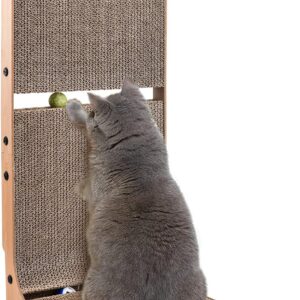 AUSCAT Cardboard Cat Scratcher, Vertical Cat Scratchers for Indoor Cats, 27.2 Inch L-Shape Cat Scratch Pad with Two Build-In Toy Balls