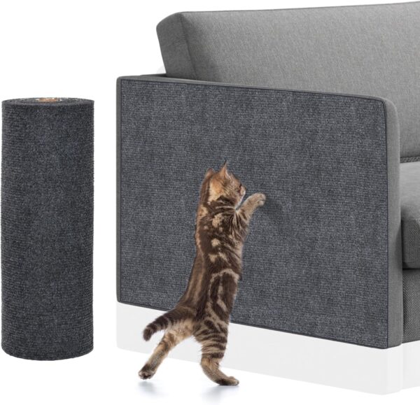 Adiwo Cat Scratching Mat, Self-Adhesive DIY Climbing Cat Scratcher, Anti Scratch Cat Furniture Protectors, Trimmable Cat Scratching Pad Carpet Rug For Sofas, Walls (Grey, 30x100cm)