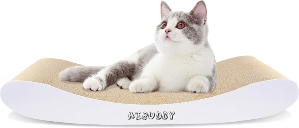 Aibuddy Cat Scratcher, Curve Scratching Pad Reversible Cardboard Lounge Bed with Organic Catnip [ 44x 25x 7cm, Superior Cardboard & Construction]