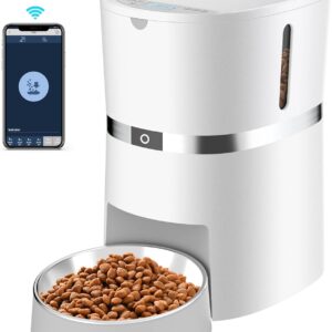 Automatic Cat Feeder | 2.4G WiFi Smart Dry Food Dispenser | APP Control | 1-6 Meal per Day | Programmable Portions | Stainless Steel Bowl | 10s Voice Recorder | 4L for Small/Medium Pets (S36-W)