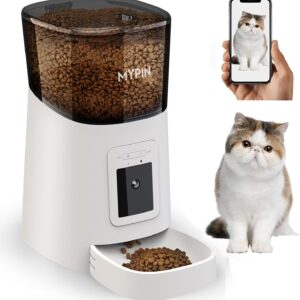 Automatic Cat Feeder, MYPIN 2.4G WiFi 6L Cat Food Dispenser, Cat Feeder Automatic with Timer, 1080P HD Video with Night Vision, 10s Voice Recording, Up to 20 Portions 12 Meals Per Day for Cats