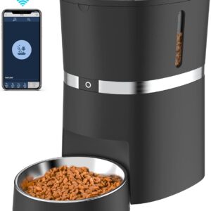 Automatic Cat Feeder, Smart Pet Food Dispenser with APP Control, WiFi Enabled Automatic Feeder for Dogs & Cats, Double Stainless Steel Bowls,6 Meals Portion Control and Voice Recording (S36-B)