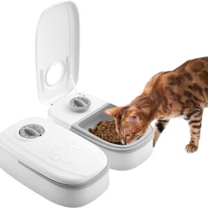 Automatic Pet Cat Feeder,2 Meal Feeder for small Dogs,Dry and Wet Cat Food Dispenser with Timer Pet Feeding Station Timed Cats Feeders for Feeding 48-Hour Timer for Dogs and Cats (700ml)