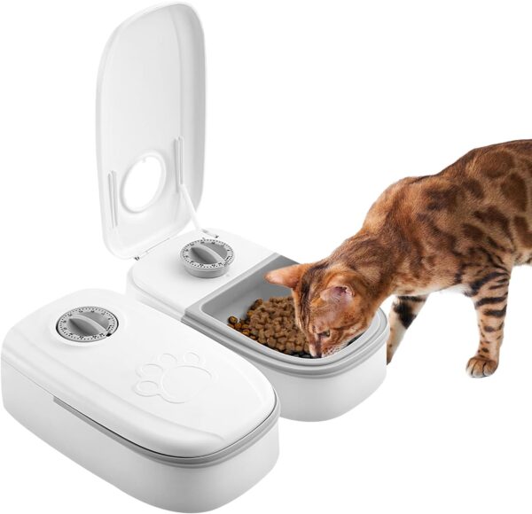 Automatic Pet Cat Feeder,2 Meal Feeder for small Dogs,Dry and Wet Cat Food Dispenser with Timer Pet Feeding Station Timed Cats Feeders for Feeding 48-Hour Timer for Dogs and Cats (700ml)