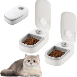 Automatic Pet Feeder, 2 Meal Feeder with 48-hours Timer, Dry and Wet Food Dispenser for Cats, Automatic Cat Feeder Wet Food, for Small Dogs and Cat