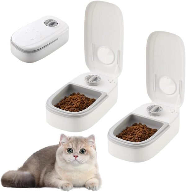 Automatic Pet Feeder, 2 Meal Feeder with 48-hours Timer, Dry and Wet Food Dispenser for Cats, Automatic Cat Feeder Wet Food, for Small Dogs and Cat