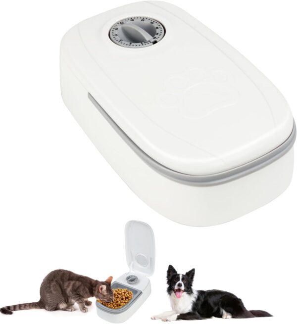 Automatic Pet Feeder with Timer - 48-Hour Timer Automatic Feeders for Cats and Dogs, 350ml Cat Food Dispenser Automatic, Automatic Open (Need Battery, No Cool Pack)