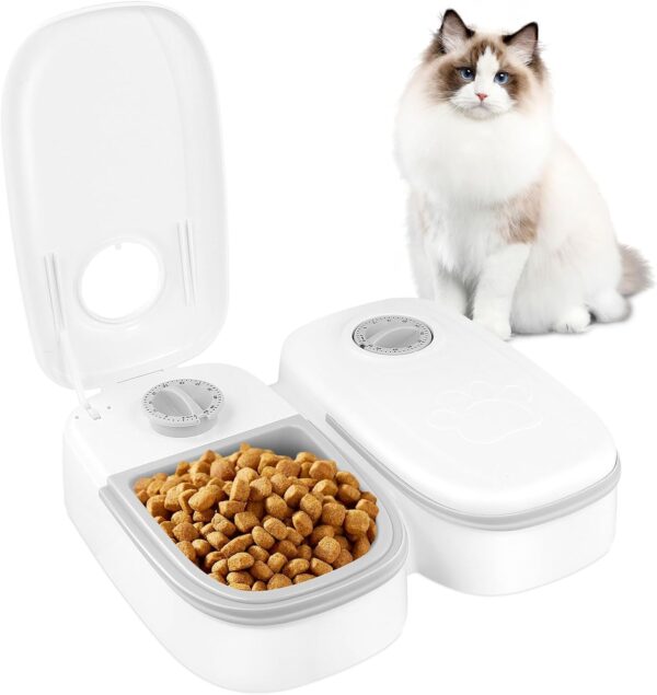 Automatic cat feeder 2 Pcs, 350ml Electronic Timed Dry and Wet Food Dispenser, 48-Hour Timer, Small and Medium Pets Automatic Food Feeder Set