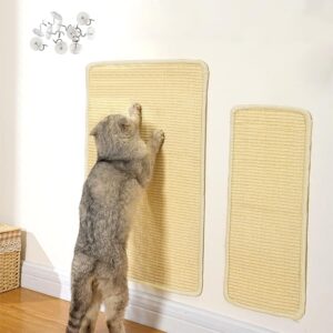 BIQIQI 2PCS Cat Scratching Mat, 60x40cm and 50x25cm, Non-Slip Rugged Natural Sisal Mat, Protect Carpets and Sofas