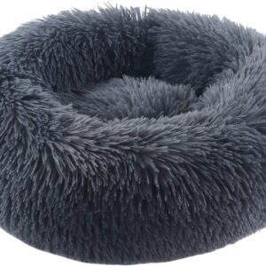 BVAGSS Anxiety Dog Bed, Round Plush Donut Dog Bed Cat Bed Marshmallow Fluffy Cuddler Washable Calming Puppy Bed for Small Dogs XH034 (Diameter:40cm, Dark Grey)