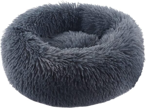 BVAGSS Anxiety Dog Bed, Round Plush Donut Dog Bed Cat Bed Marshmallow Fluffy Cuddler Washable Calming Puppy Bed for Small Dogs XH034 (Diameter:40cm, Dark Grey)